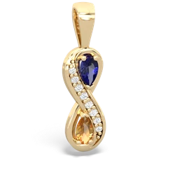 Lab Sapphire Diamond Infinity 14K Yellow Gold pendant P5390