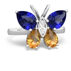 Lab Sapphire Butterfly 14K White Gold ring R2215