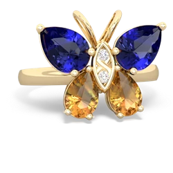 Lab Sapphire Butterfly 14K Yellow Gold ring R2215