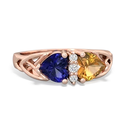 Lab Sapphire Celtic Knot Double Heart 14K Rose Gold ring R5040