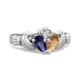 Lab Sapphire 'Our Heart' Claddagh 14K White Gold ring R2388