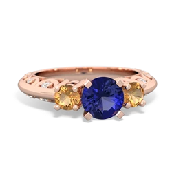 Lab Sapphire Art Deco Eternal Embrace Engagement 14K Rose Gold ring C2003