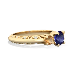 Lab Sapphire Art Deco Eternal Embrace Engagement 14K Yellow Gold ring C2003