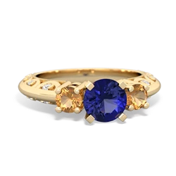 Lab Sapphire Art Deco Eternal Embrace Engagement 14K Yellow Gold ring C2003