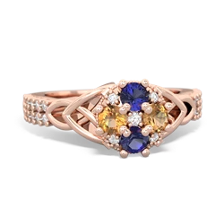 Lab Sapphire Celtic Knot Cluster Engagement 14K Rose Gold ring R26443RD