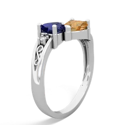 Lab Sapphire Snuggling Hearts 14K White Gold ring R2178