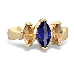 Lab Sapphire Three Peeks 14K Yellow Gold ring R2433