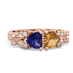 Lab Sapphire Diamond Butterflies 14K Rose Gold ring R5601