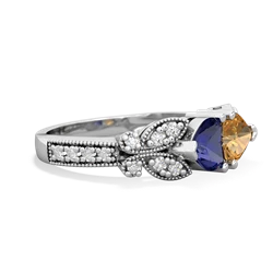 Lab Sapphire Diamond Butterflies 14K White Gold ring R5601