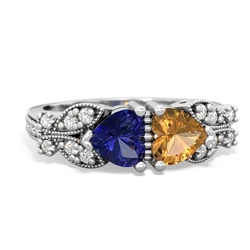 Lab Sapphire Diamond Butterflies 14K White Gold ring R5601