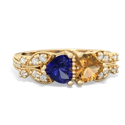 Lab Sapphire Diamond Butterflies 14K Yellow Gold ring R5601