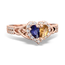 Lab Sapphire Celtic Knot Two Hearts As One 14K Rose Gold ring R2644HRT