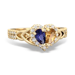 Lab Sapphire Celtic Knot Two Hearts As One 14K Yellow Gold ring R2644HRT