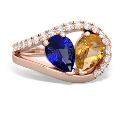 Lab Sapphire Nestled Heart Keepsake 14K Rose Gold ring R5650