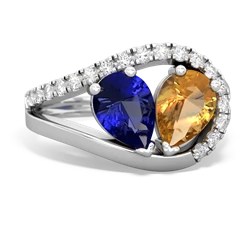 Lab Sapphire Nestled Heart Keepsake 14K White Gold ring R5650