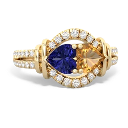 Lab Sapphire Art-Deco Keepsake 14K Yellow Gold ring R5630