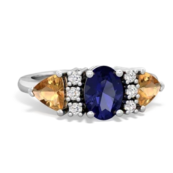 Lab Sapphire Antique Style Three Stone 14K White Gold ring R2186