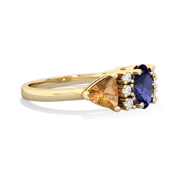 Lab Sapphire Antique Style Three Stone 14K Yellow Gold ring R2186