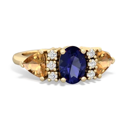 Lab Sapphire Antique Style Three Stone 14K Yellow Gold ring R2186