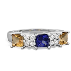 Lab Sapphire Three Stone Diamond Cluster 14K White Gold ring R2592