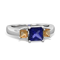 Lab Sapphire Three Stone Trellis 14K White Gold ring R4015