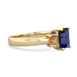 Lab Sapphire Three Stone Emerald-Cut Trellis 14K Yellow Gold ring R4021