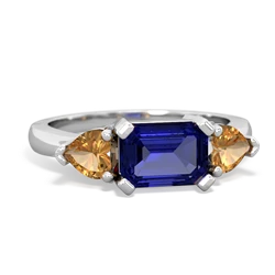 Lab Sapphire Three Stone 14K White Gold ring R5235