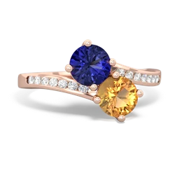 Lab Sapphire Channel Set Two Stone 14K Rose Gold ring R5303