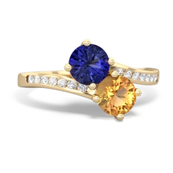 Lab Sapphire Channel Set Two Stone 14K Yellow Gold ring R5303