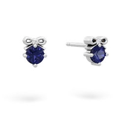 Lab Sapphire Diamond Bows 14K White Gold earrings E7002