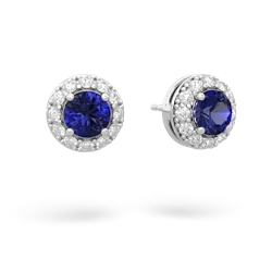 Lab Sapphire Diamond Halo 14K White Gold earrings E5370