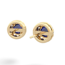 Lab Sapphire Diamond Halo 14K Yellow Gold earrings E5370