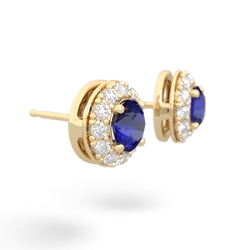 Lab Sapphire Diamond Halo 14K Yellow Gold earrings E5370