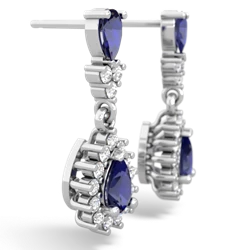 Lab Sapphire Halo Pear Dangle 14K White Gold earrings E1882