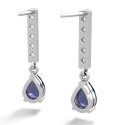 Lab Sapphire Art Deco Diamond Drop 14K White Gold earrings E5324