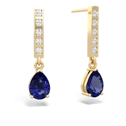 Lab Sapphire Art Deco Diamond Drop 14K Yellow Gold earrings E5324