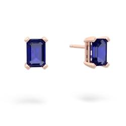 Lab Sapphire 6X4mm Emerald-Cut Stud 14K Rose Gold earrings E1855