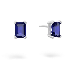 Lab Sapphire 6X4mm Emerald-Cut Stud 14K White Gold earrings E1855