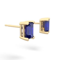 Lab Sapphire 6X4mm Emerald-Cut Stud 14K Yellow Gold earrings E1855