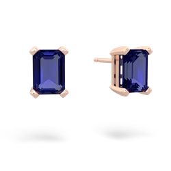 Lab Sapphire 7X5mm Emerald-Cut Stud 14K Rose Gold earrings E1856