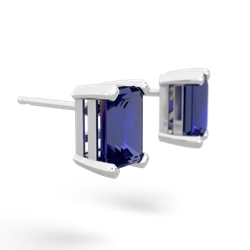 Lab Sapphire 7X5mm Emerald-Cut Stud 14K White Gold earrings E1856