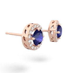 Lab Sapphire Halo 14K Rose Gold earrings E5320