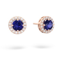 Lab Sapphire Halo 14K Rose Gold earrings E5320