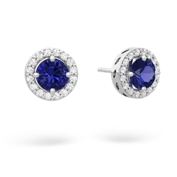 Lab Sapphire Halo 14K White Gold earrings E5320