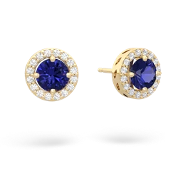 Lab Sapphire Halo 14K Yellow Gold earrings E5320