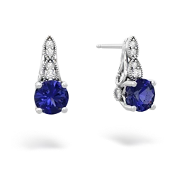 Lab Sapphire Antique Elegance 14K White Gold earrings E3100