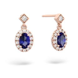 Lab Sapphire Antique-Style Halo 14K Rose Gold earrings E5720