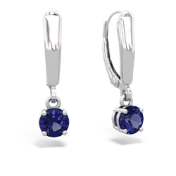 Lab Sapphire 5Mm Round Lever Back 14K White Gold earrings E2785