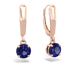 Lab Sapphire 6Mm  Round Lever Back 14K Rose Gold earrings E2786