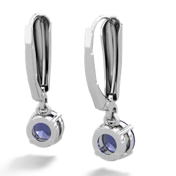 Lab Sapphire 6Mm  Round Lever Back 14K White Gold earrings E2786